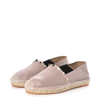 Valentino Garavani Pebbled Calfskin Rockstud Espadrilles 36 Poudre 3 of 10