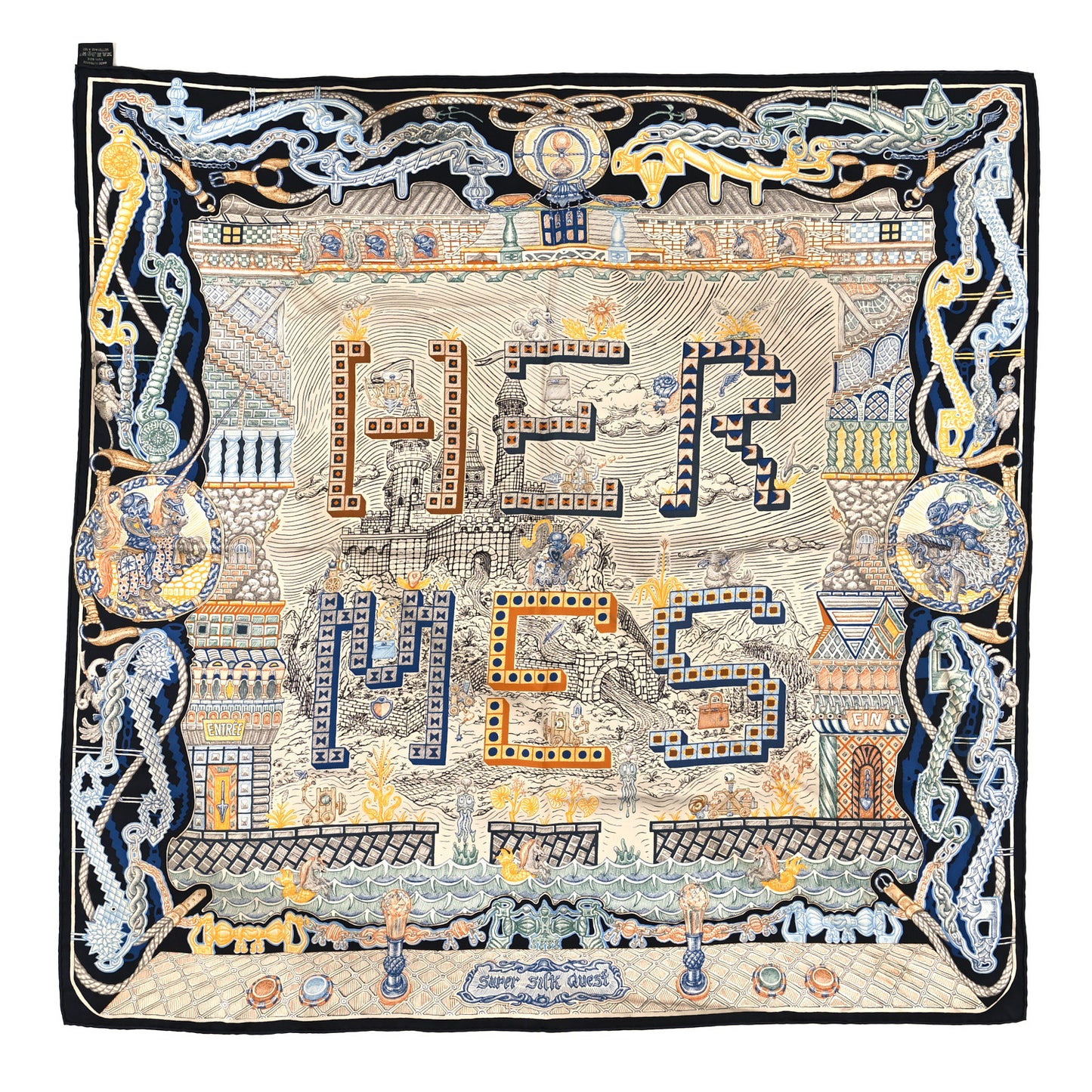 Silk Super Silk Quest Detail Scarf 90 Bleu Jean Brun Vert