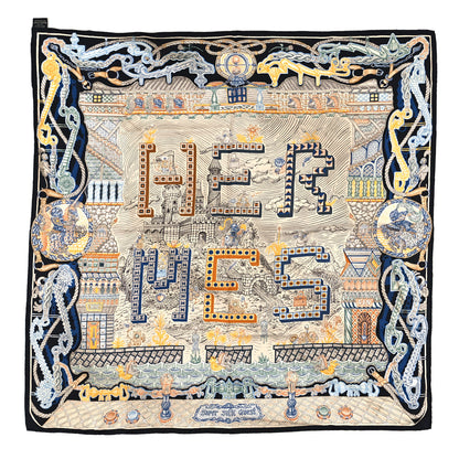 Hermes Silk Super Silk Quest Detail Scarf 90 Bleu Jean Brun Vert 1 of 3