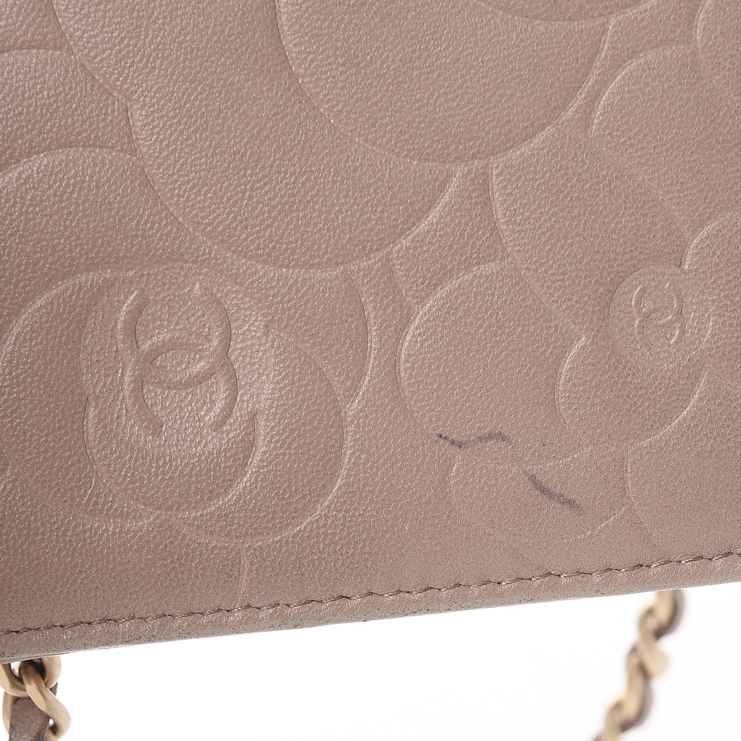 Lambskin Camellia Embossed Wallet on Chain WOC Beige