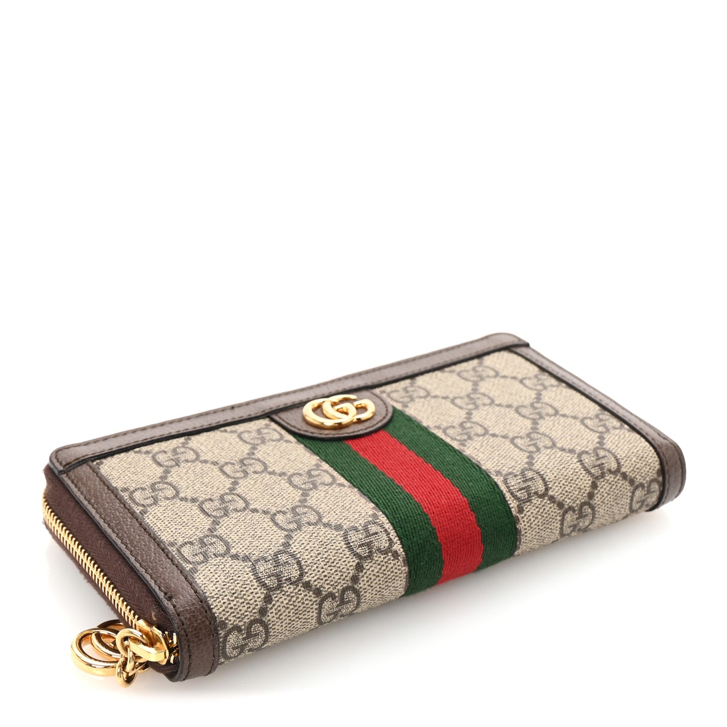 GG Supreme Monogram Web Ophidia Zip Around Wallet Brown