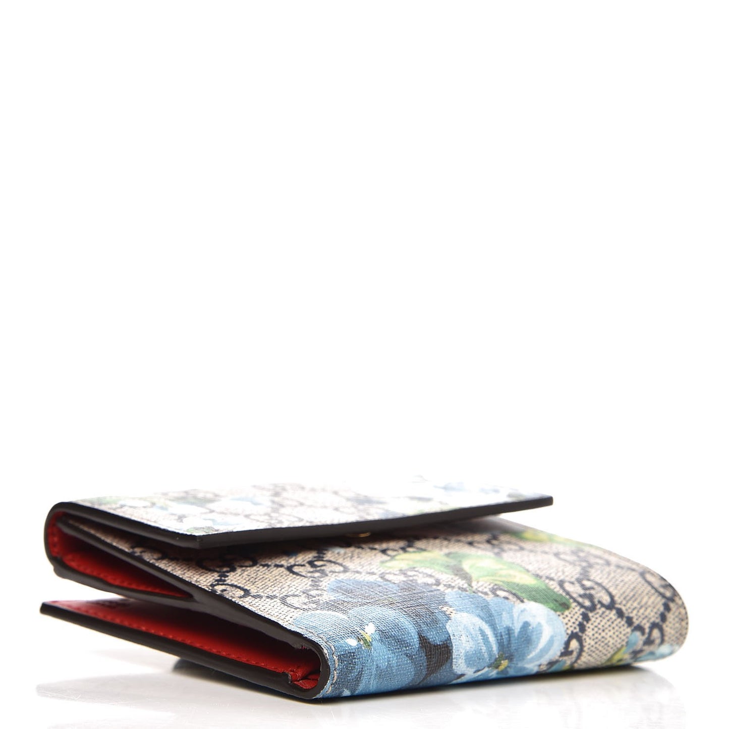 GG Supreme Monogram Blooms French Flap Wallet Beige Blue Navy Hibiscus Red