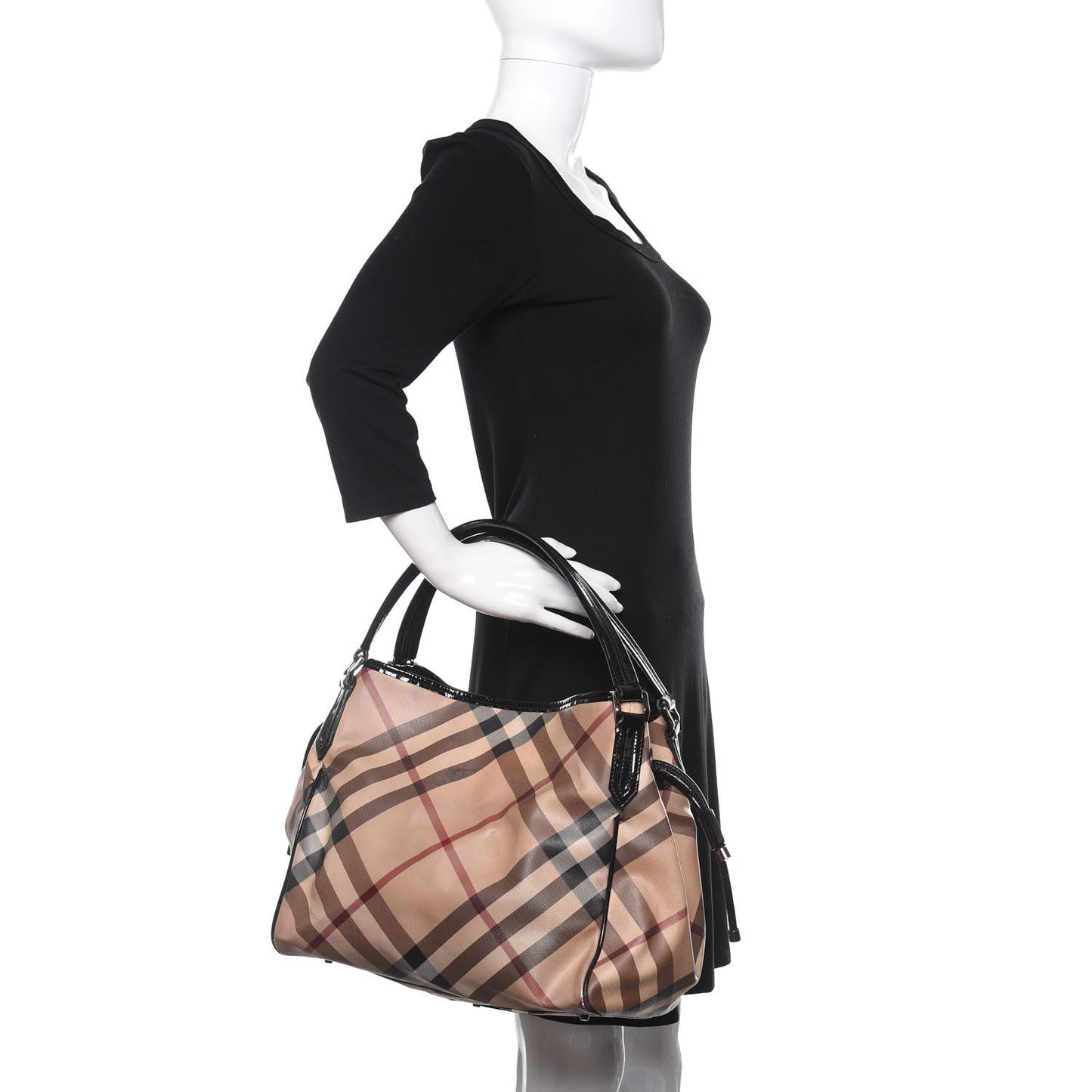 Patent Nova Check Small Bilmore Tote Black
