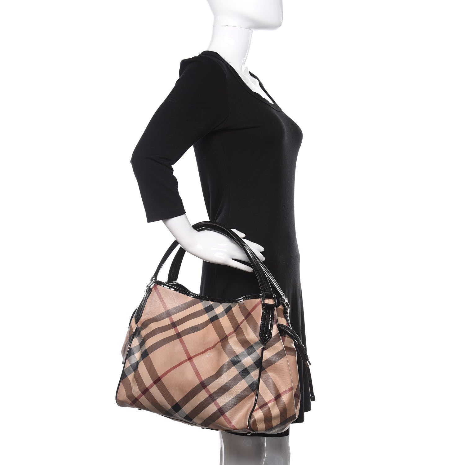 Burberry Patent Nova Check Small Bilmore Tote Black 2 of 20