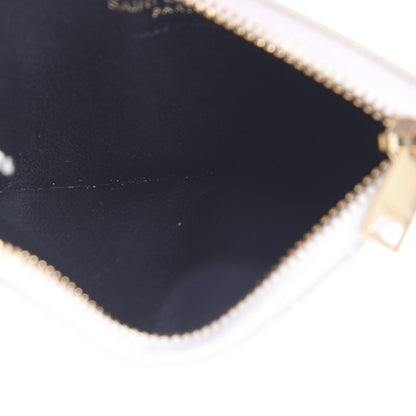 Saint Laurent Grain De Poudre Matelasse Chevron Monogram Fragments Zippered Card Case White 5 of 7
