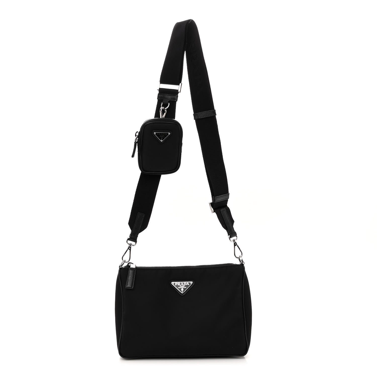 Prada Re-Nylon Saffiano Pocket Zippered Shoulder Bag Black 1 of 9