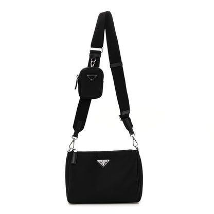 Prada Re-Nylon Saffiano Pocket Zippered Shoulder Bag Black 1 of 9