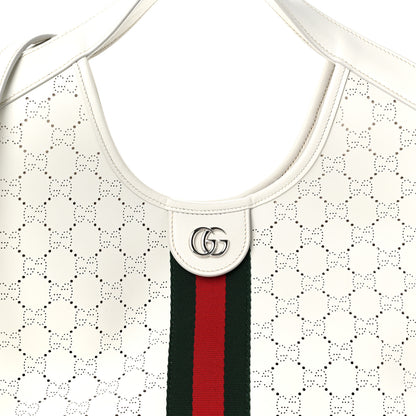 Gucci Calfskin Perforated GG Web Small Giglio Tote White 8 of 10