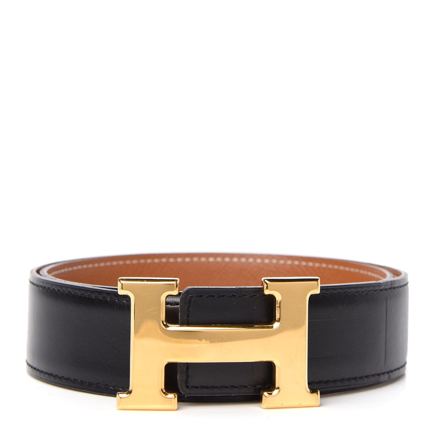 Hermes Box Courchevel 32mm H Belt 65 Black Gold 1 of 5