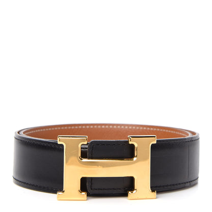 Hermes Box Courchevel 32mm H Belt 65 Black Gold 1 of 5
