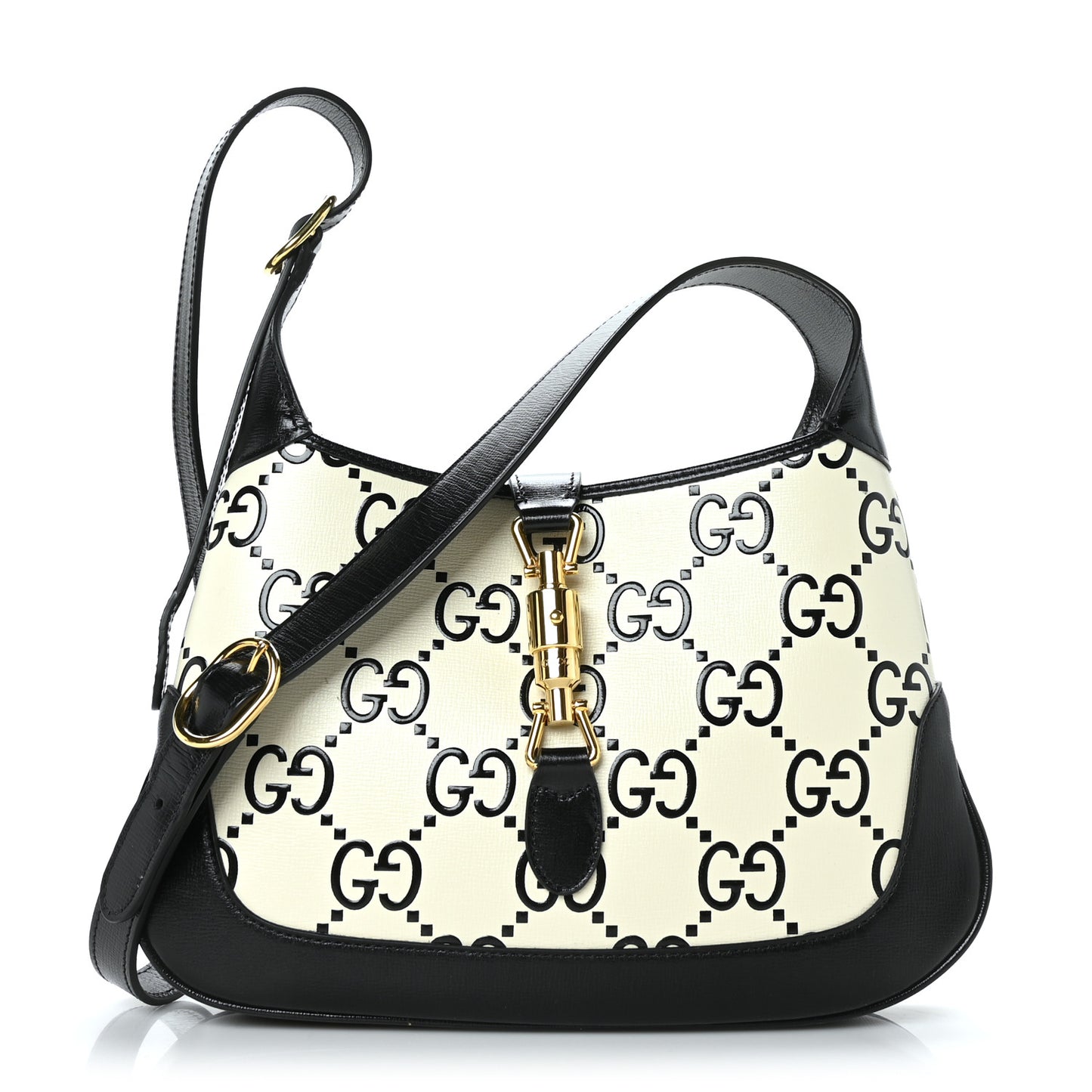 Azalea Calfskin GG Monogram Bi-Color Debossed Small Jackie 1961 Hobo Mystic White Black
