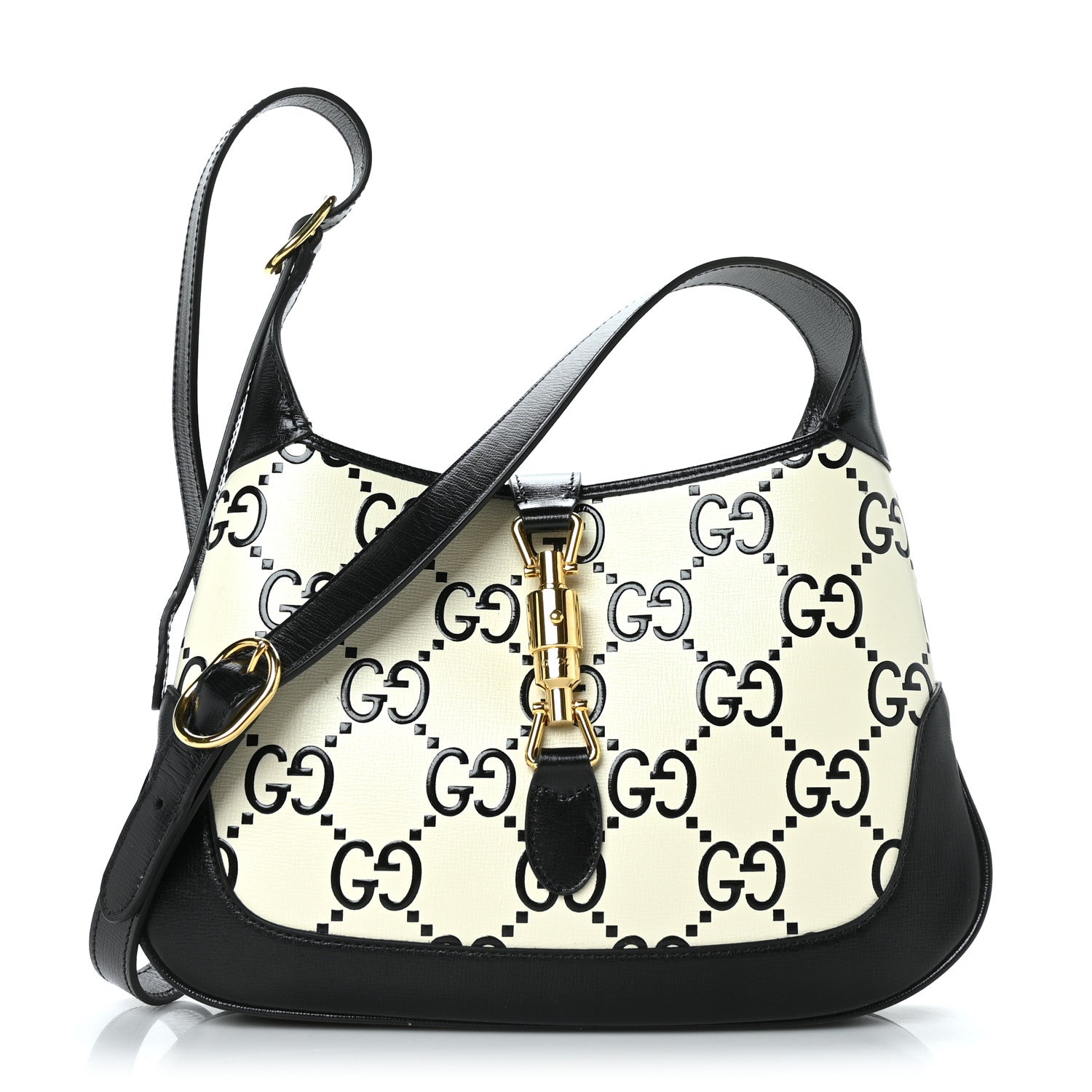 Gucci Azalea Calfskin GG Monogram Bi-Color Debossed Small Jackie 1961 Hobo Mystic White Black 1 of 9