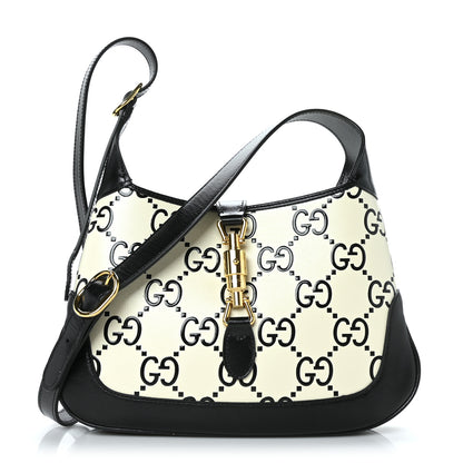 Gucci Azalea Calfskin GG Monogram Bi-Color Debossed Small Jackie 1961 Hobo Mystic White Black 1 of 9