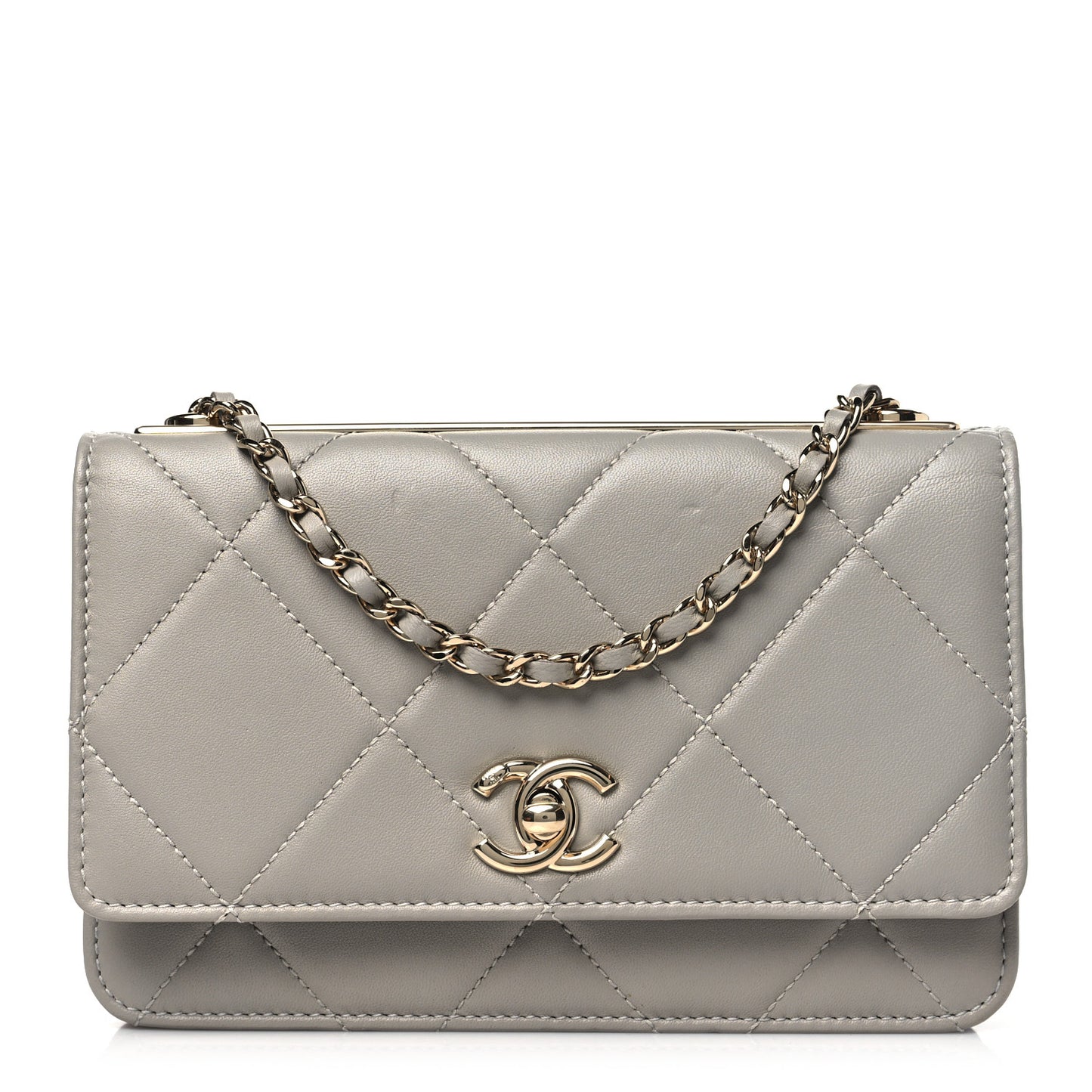 Lambskin Quilted Trendy CC Wallet On Chain WOC Grey
