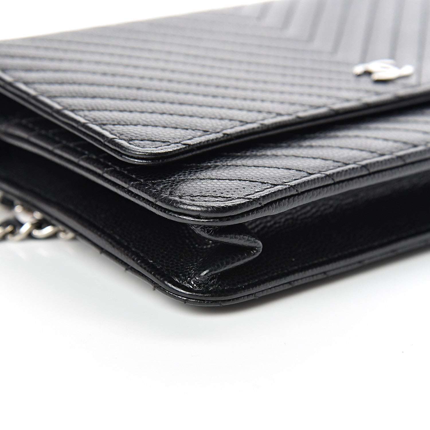 Chanel Caviar Chevron Quilted Wallet On Chain WOC Black 9 of 12