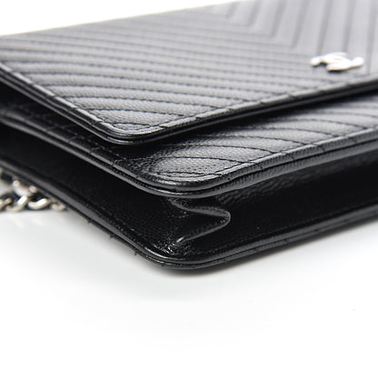 Chanel Caviar Chevron Quilted Wallet On Chain WOC Black 9 of 12
