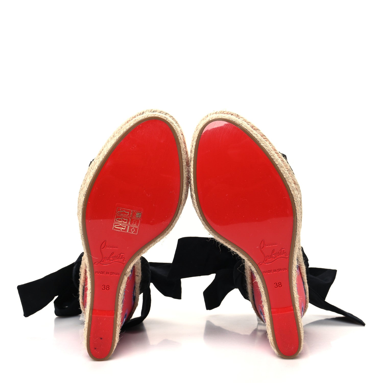 Christian Louboutin Calfskin Des Cyclades Athina Printed 120 Wedge Sandals 38 Black Multicolor 5 of 8