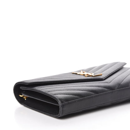 Saint Laurent Grain De Poudre Matelasse Chevron Monogram Chain Wallet Black 8 of 13