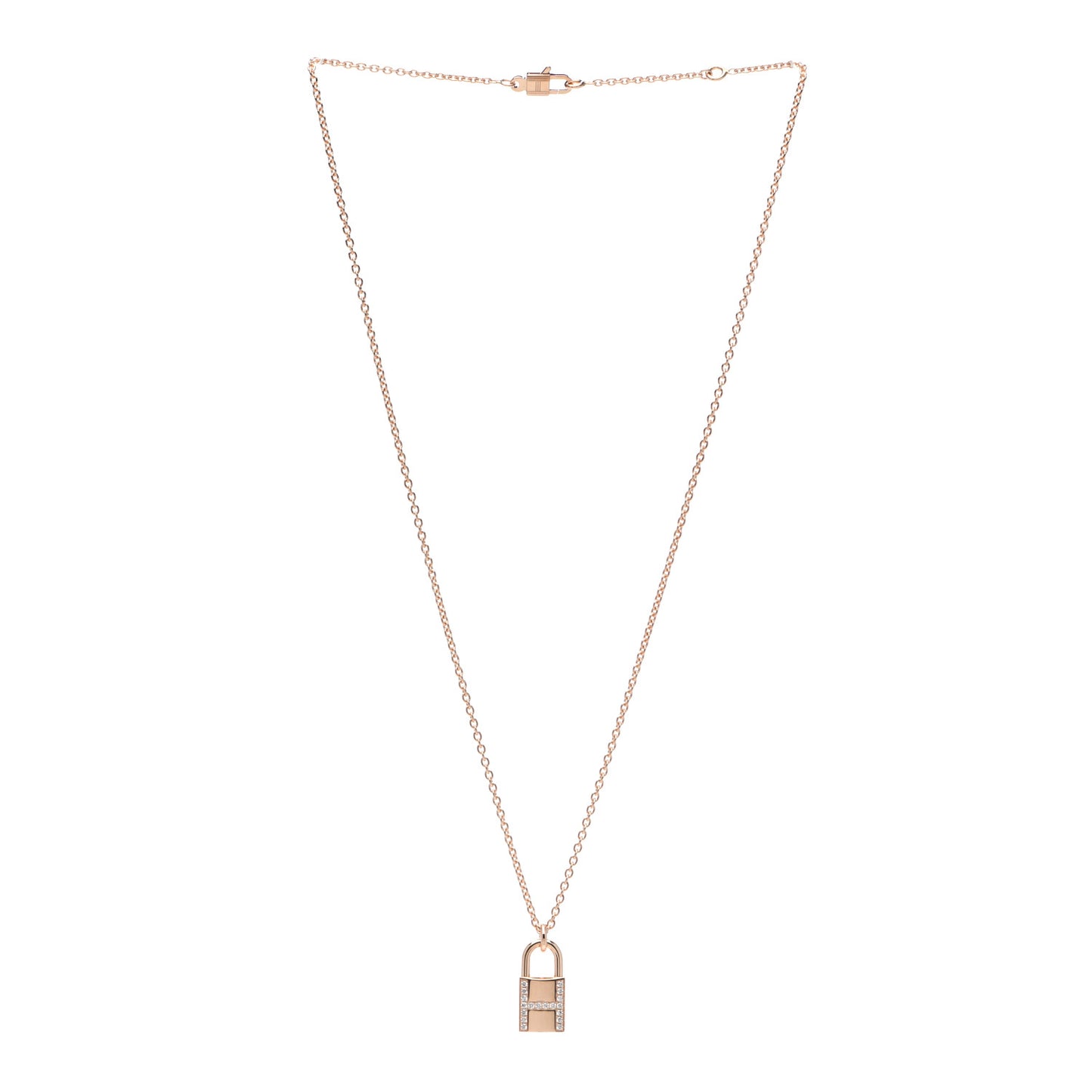 18K Rose Gold Diamond Amulettes Cadenas Pendant Necklace