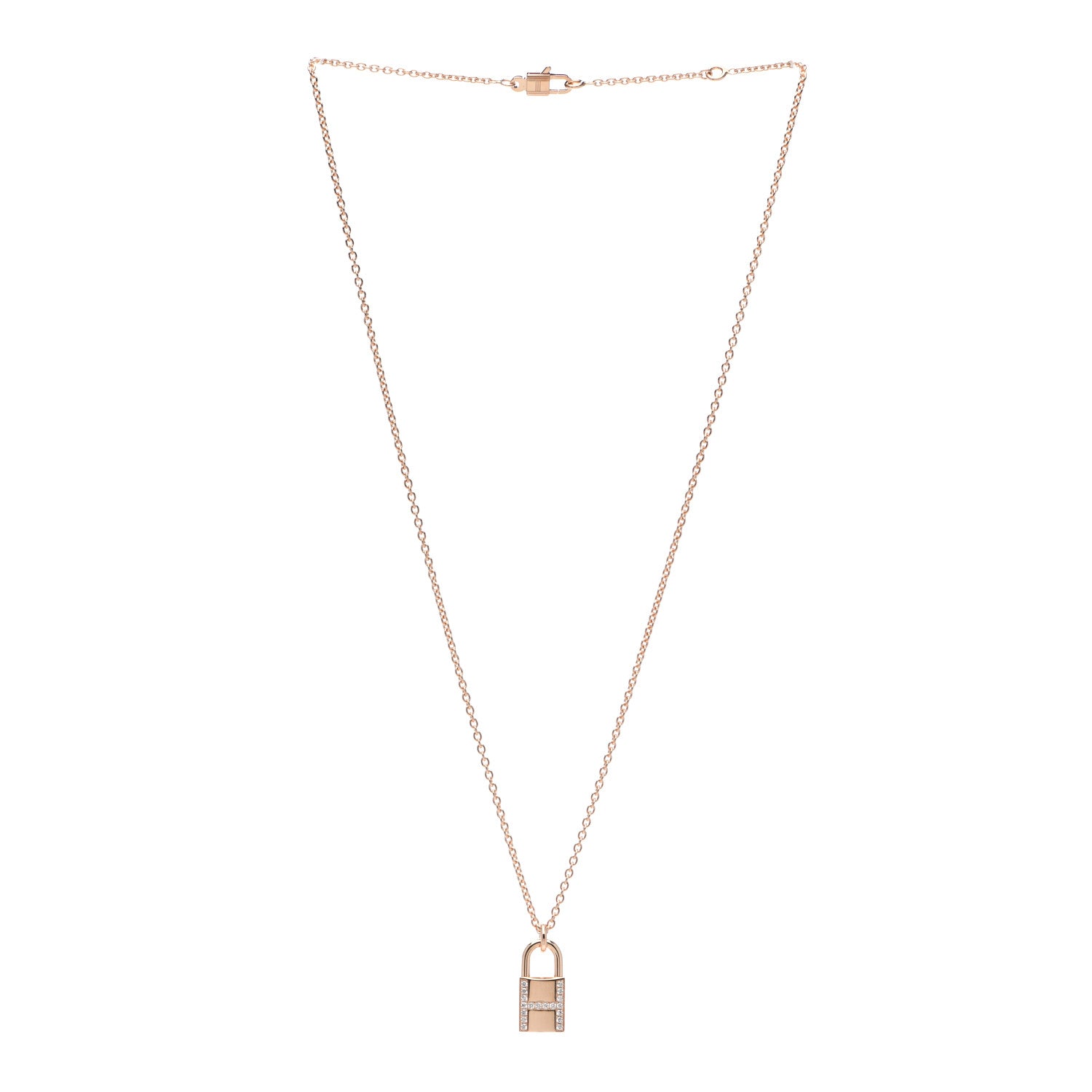 Hermes 18K Rose Gold Diamond Amulettes Cadenas Pendant Necklace 3 of 5
