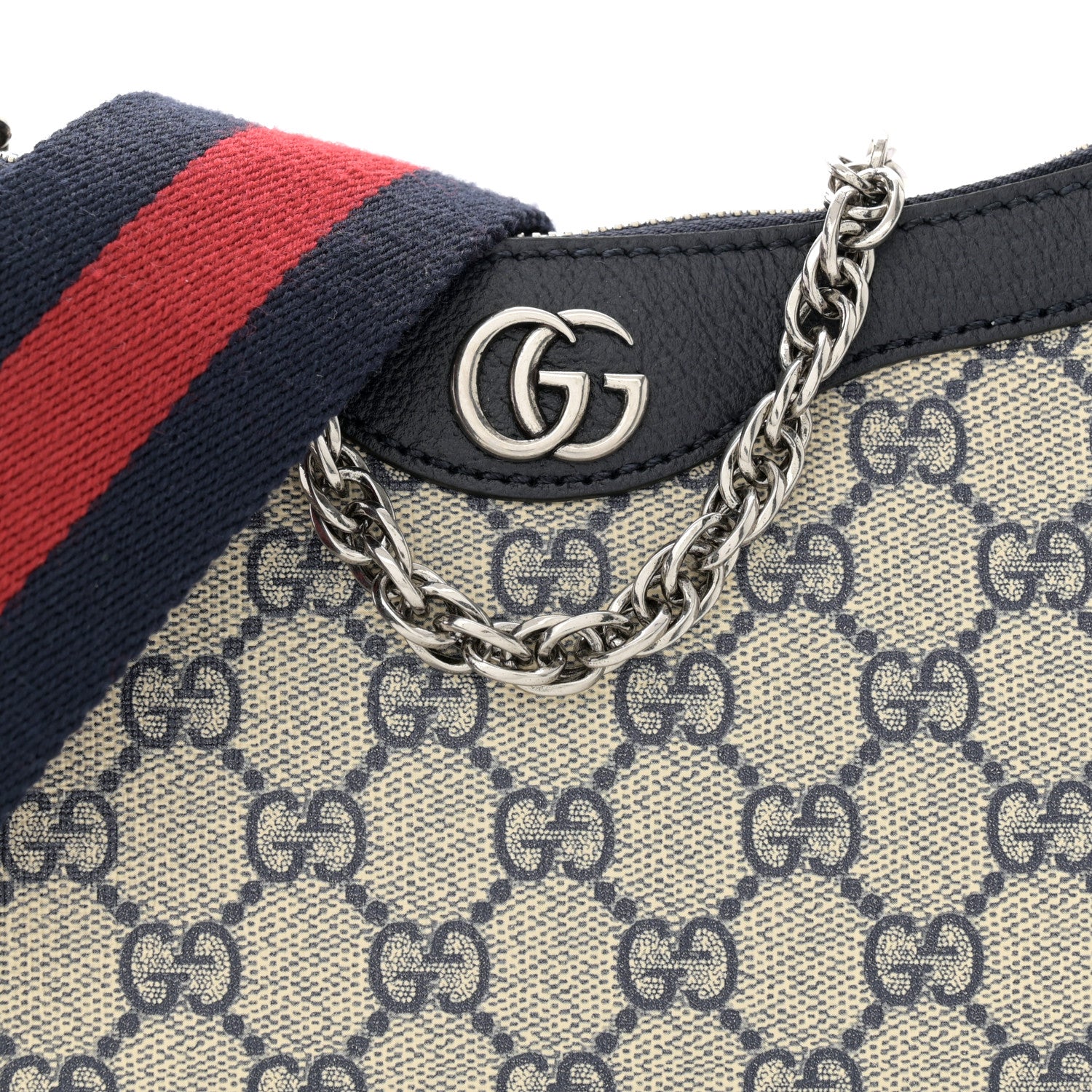Gucci GG Supreme Monogram Textured Dollar Calfskin Web Small Ophidia GG Handbag Beige Blue 8 of 10