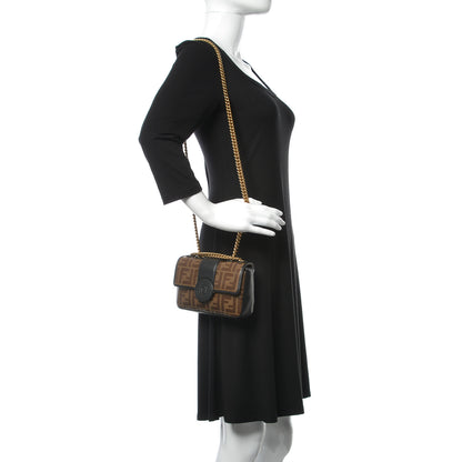 Fendi Glazed Fabric Vitello Century FF 1974 Stamp Patch Mini Double F Crossbody Bag Mogano Panna Black 2 of 11