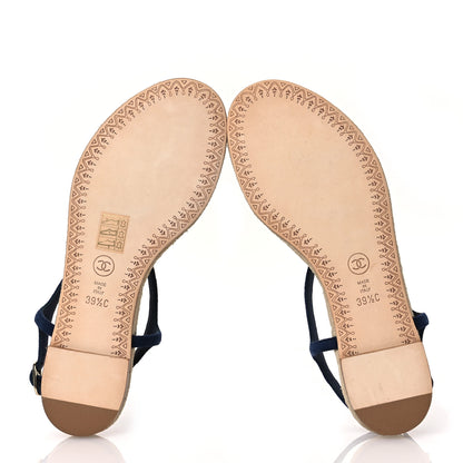 Chanel Suede Crystal CC Thong Sandals 39.5 Navy 7 of 13
