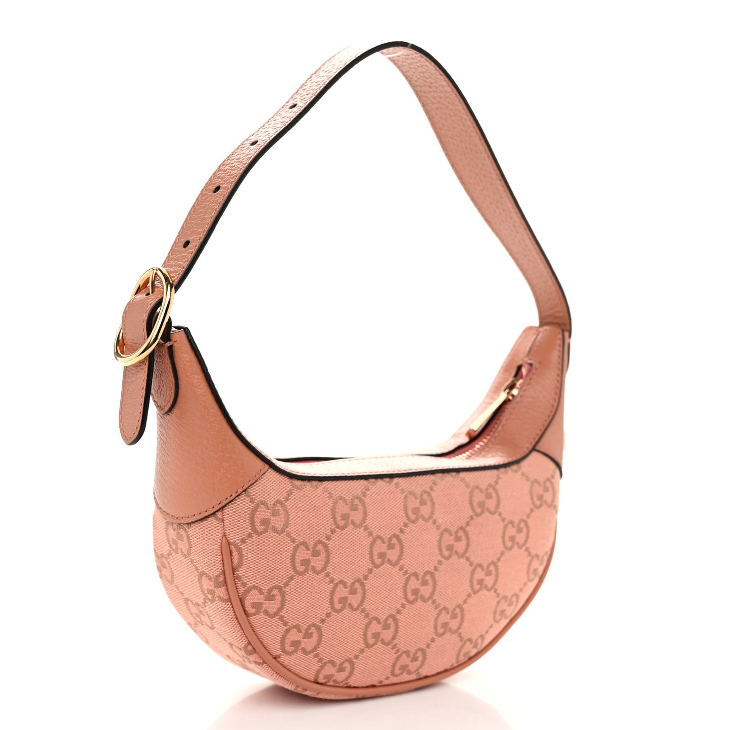 GG Supreme Monogram Textured Calfskin Web Mini Ophidia Half Moon Hobo Rose Pink