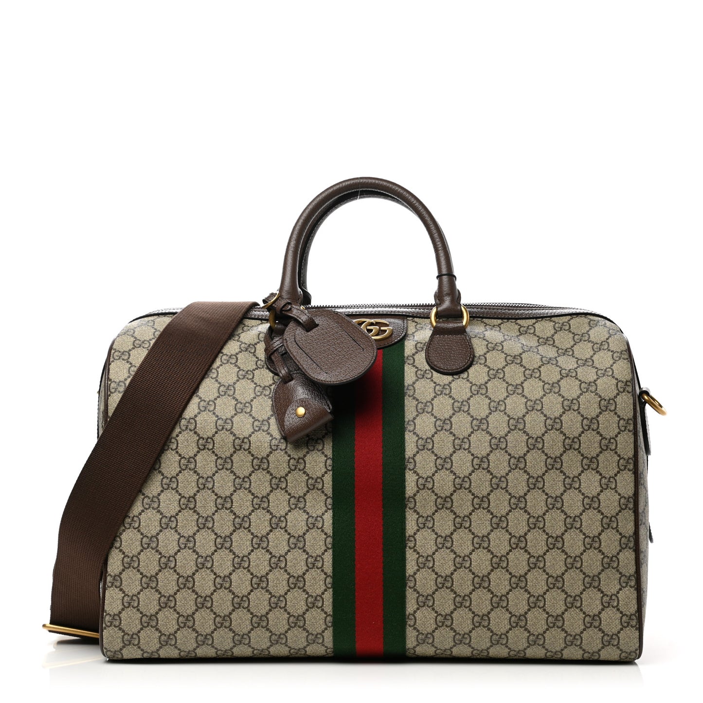 GG Supreme Monogram Textured Dollar Calfskin Web Medium Ophidia Carry-On Duffle Bag Beige Ebony New Acero