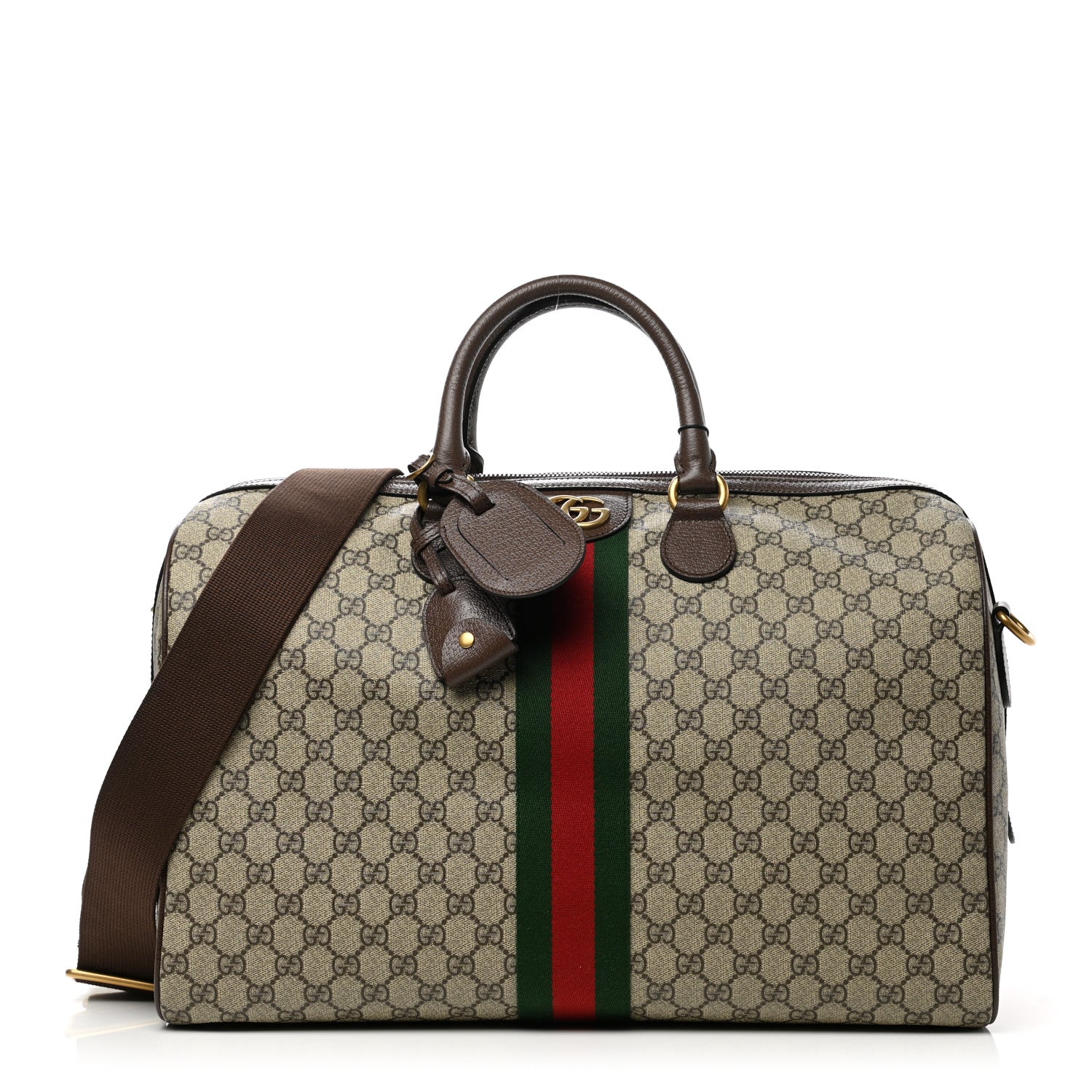 Gucci GG Supreme Monogram Textured Dollar Calfskin Web Medium Ophidia Carry-On Duffle Bag Beige Ebony New Acero 1 of 11