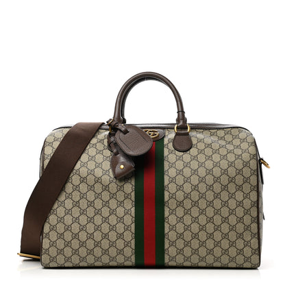 Gucci GG Supreme Monogram Textured Dollar Calfskin Web Medium Ophidia Carry-On Duffle Bag Beige Ebony New Acero 1 of 11