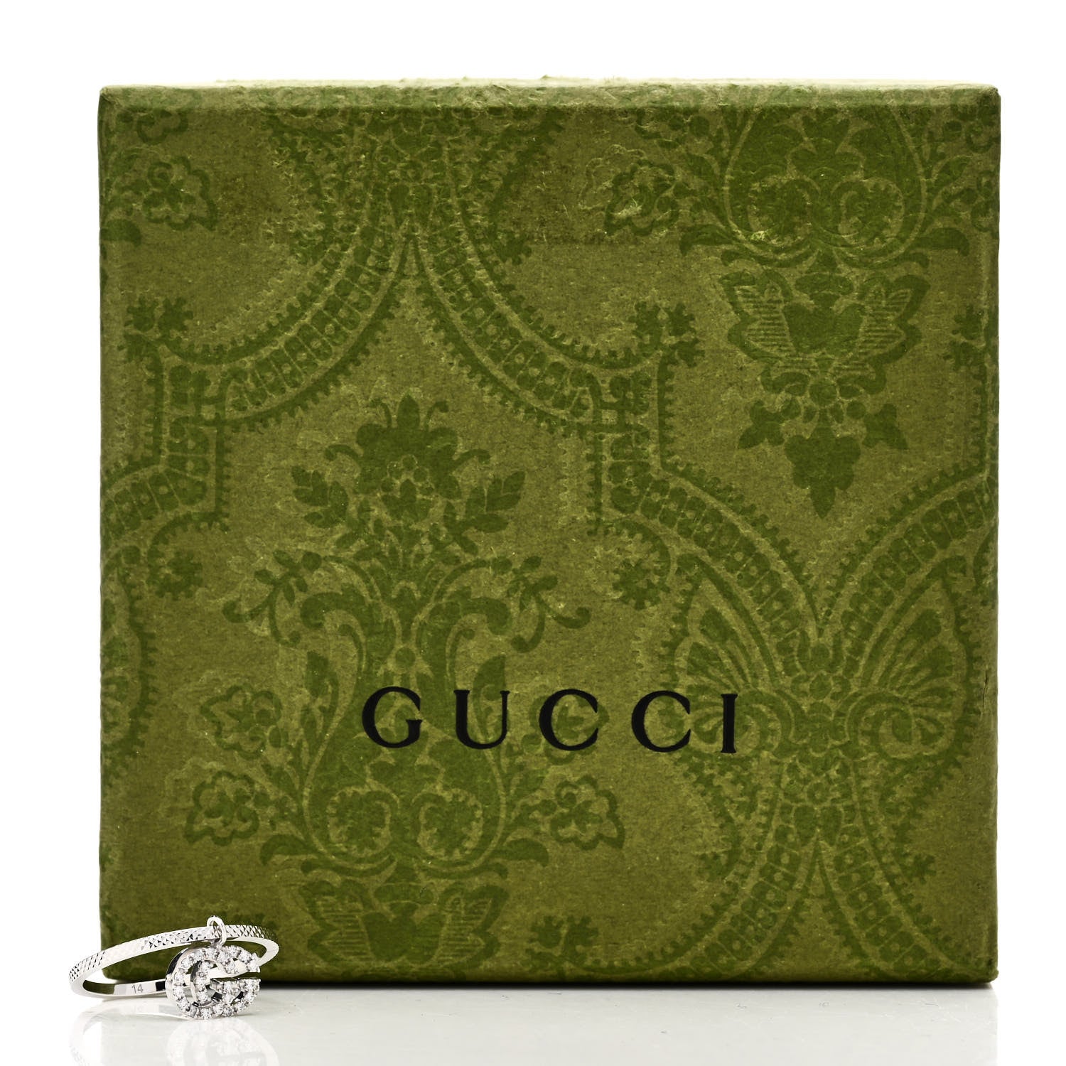 Gucci 18K White Gold Diamond Running G Charm Ring 54 6.75 7 of 7