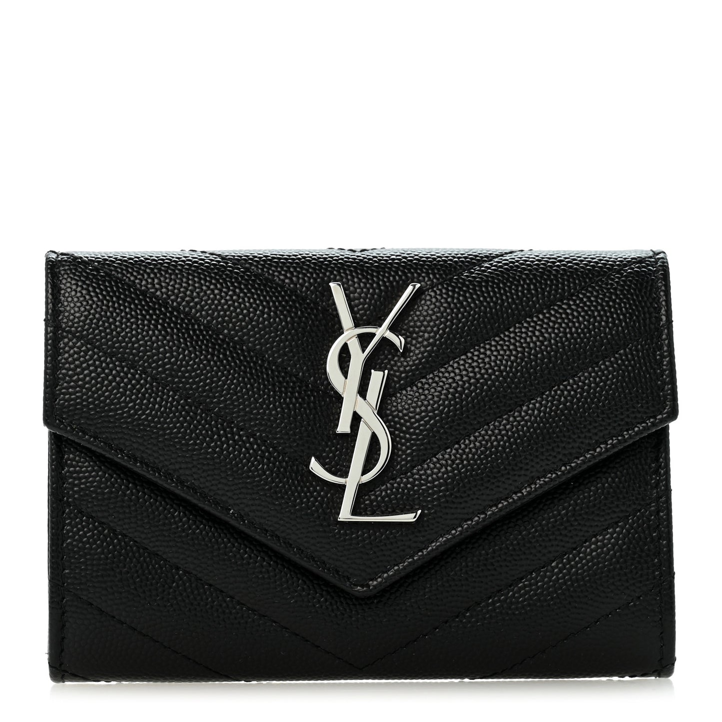 Grain De Poudre Matelasse Chevron Small Monogram Envelope Wallet Black
