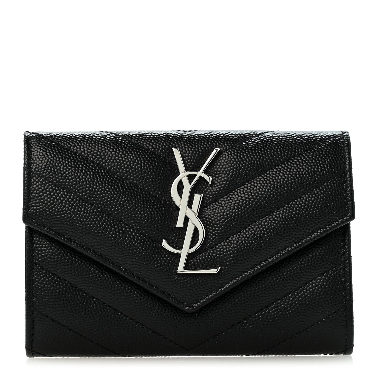 Saint Laurent Grain De Poudre Matelasse Chevron Small Monogram Envelope Wallet Black 1 of 10