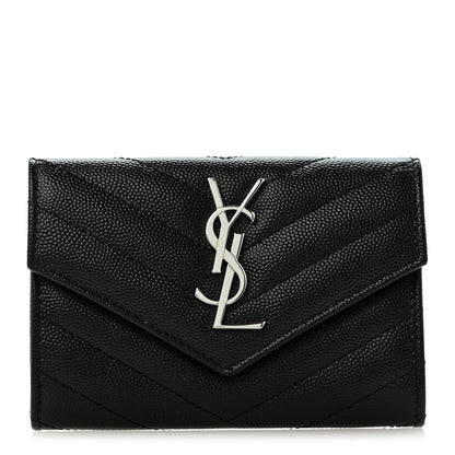 Saint Laurent Grain De Poudre Matelasse Chevron Small Monogram Envelope Wallet Black 1 of 10