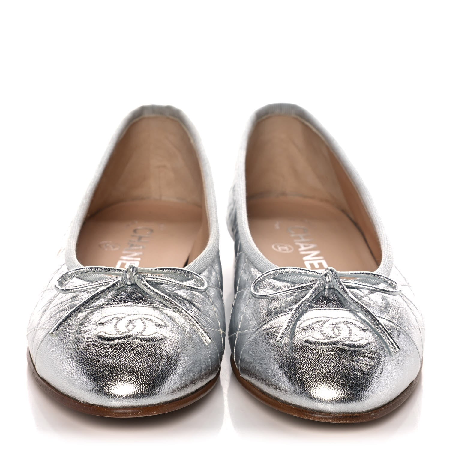 Chanel Metallic Aged Calfskin Quilted Cap Toe Ballerina Flats 36.5 Silver 2 of 11