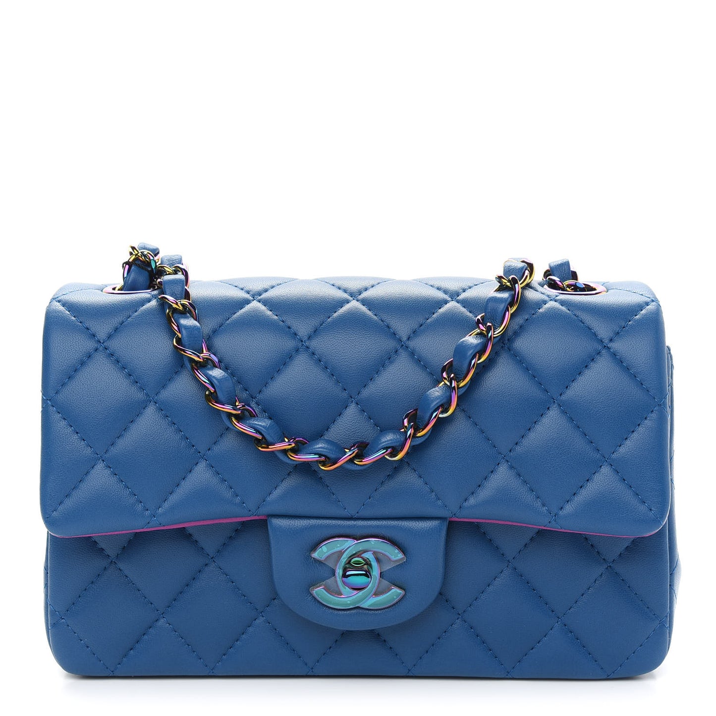 Lambskin Quilted Mini Rectangular Flap Blue Purple