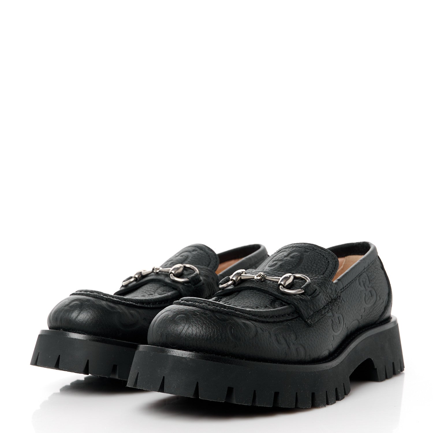Gucci Piuma Calfskin GG Embossed Horsebit Platform Lug Sole 20mm Loafers 37 Black 3 of 12
