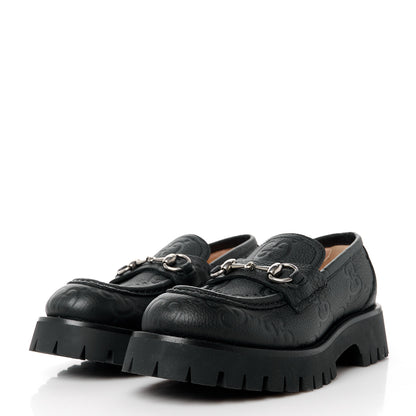 Gucci Piuma Calfskin GG Embossed Horsebit Platform Lug Sole 20mm Loafers 37 Black 3 of 12