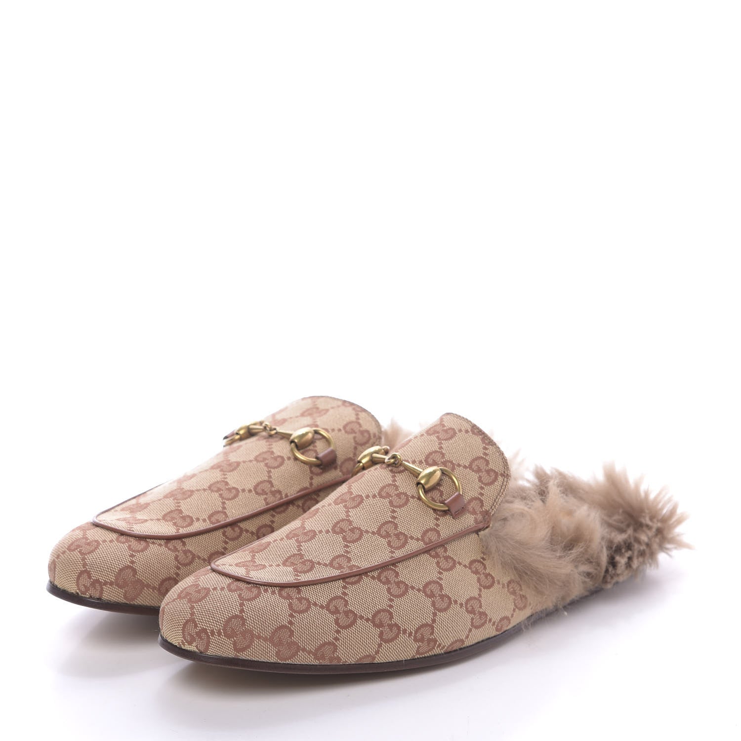 Gucci GG Monogram Fur Mens Princetown Slippers 9 Beige Ruggine Rust 2 of 9