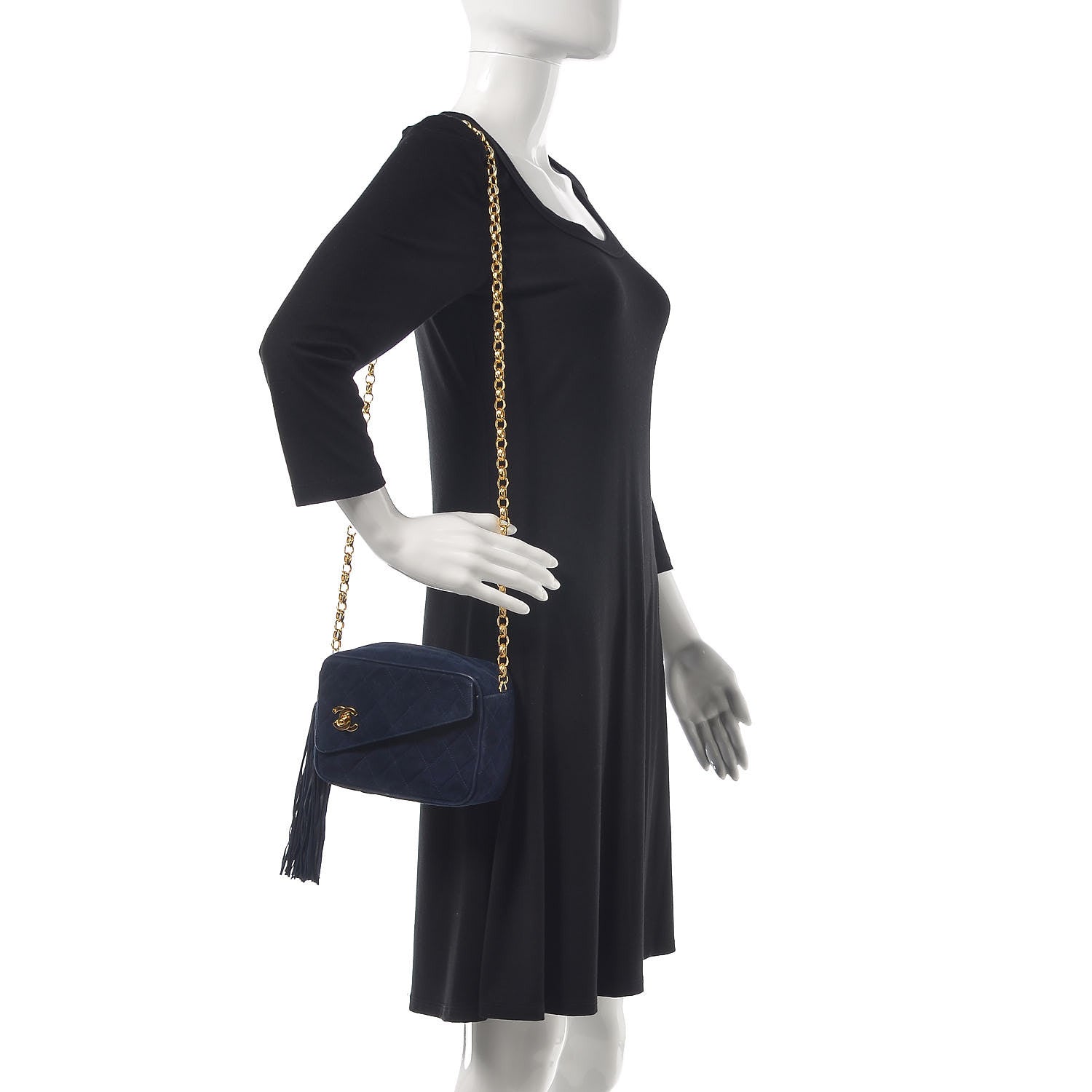 Chanel Suede Quilted CC Tassel Camera Case Navy 2 of 10