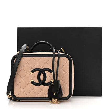 Chanel Caviar Quilted Medium CC Filigree Vanity Case Beige Black 11 of 11