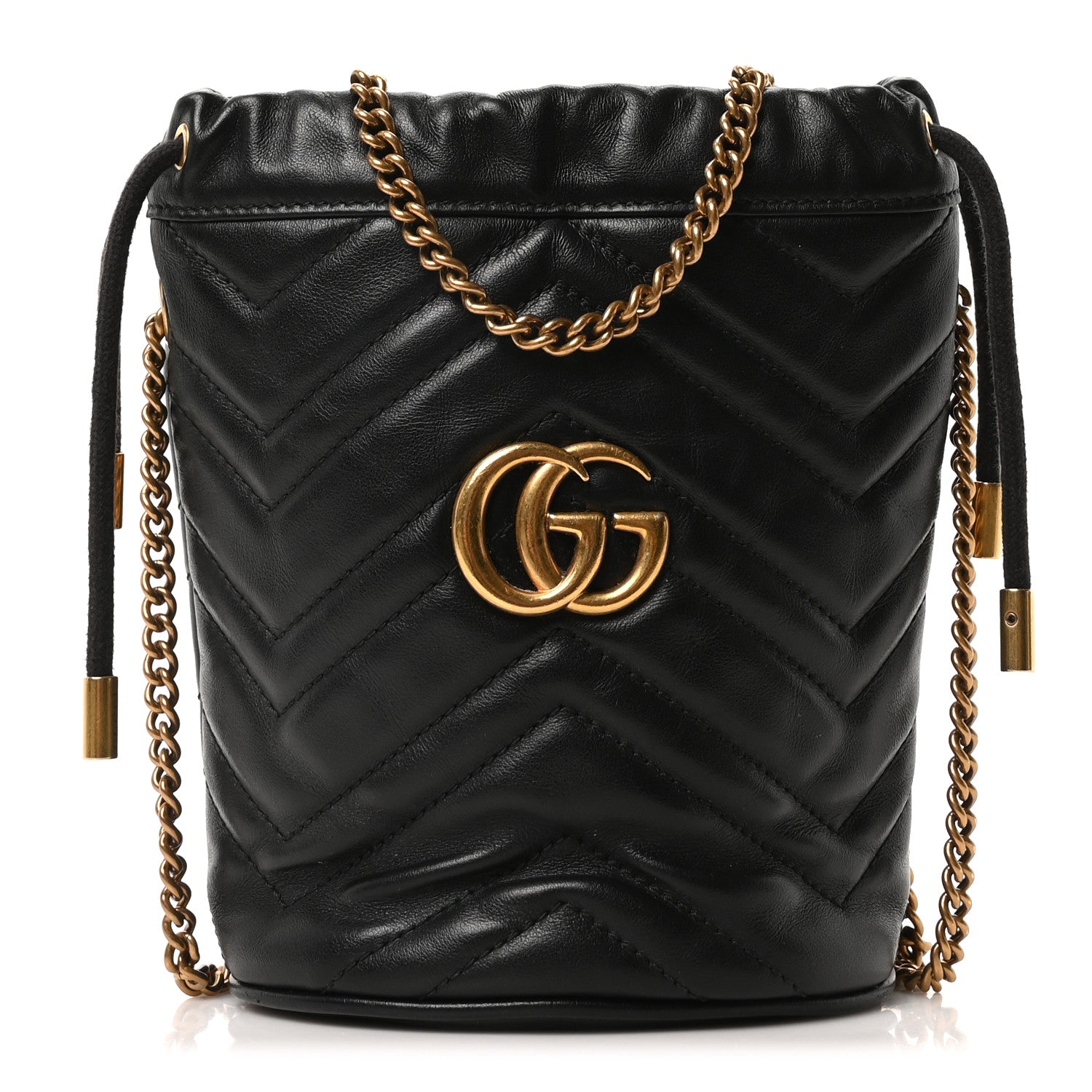 Gucci Calfskin Matelasse Mini GG Marmont 2.0 Bucket Bag Black 1 of 9