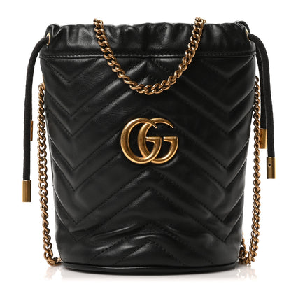 Gucci Calfskin Matelasse Mini GG Marmont 2.0 Bucket Bag Black 1 of 9