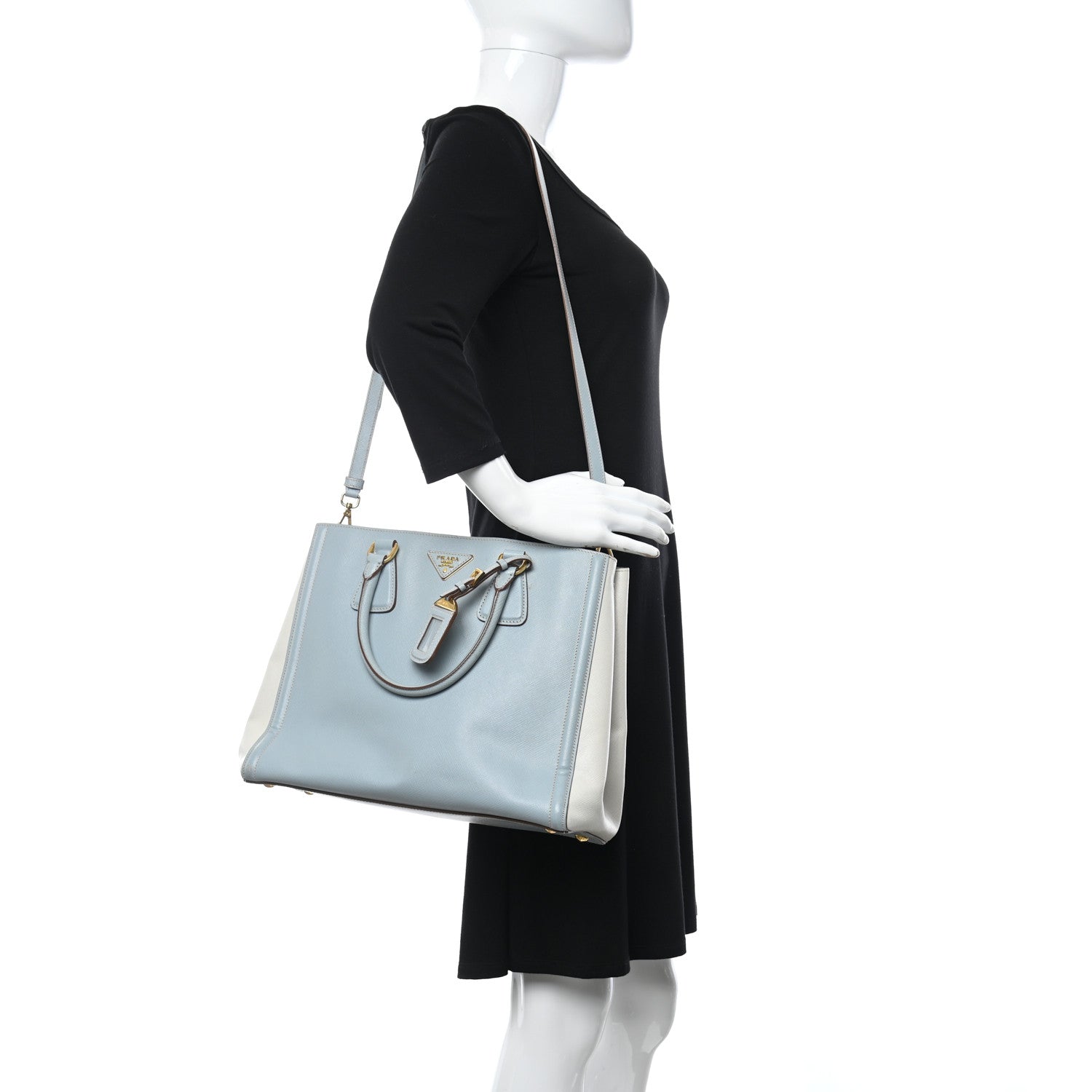 Prada Saffiano Small Galleria Bi-color Double Zip Tote White Astrale 2 of 18