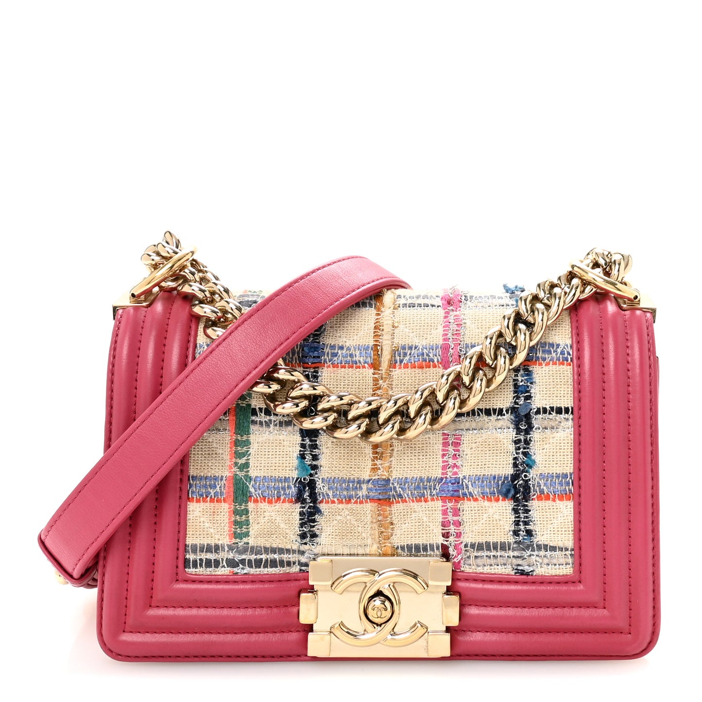 Lambskin Tweed Quilted Small Boy Flap Dark Pink