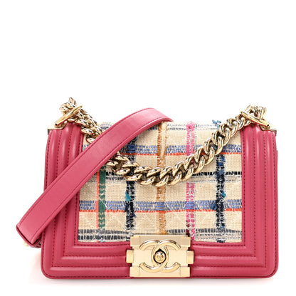 Chanel Lambskin Tweed Quilted Small Boy Flap Dark Pink 1 of 10