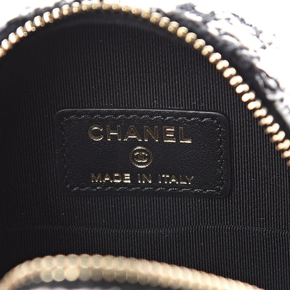 Chanel Tweed Quilted Round Clutch With Chain Black Ecru White 5 of 9