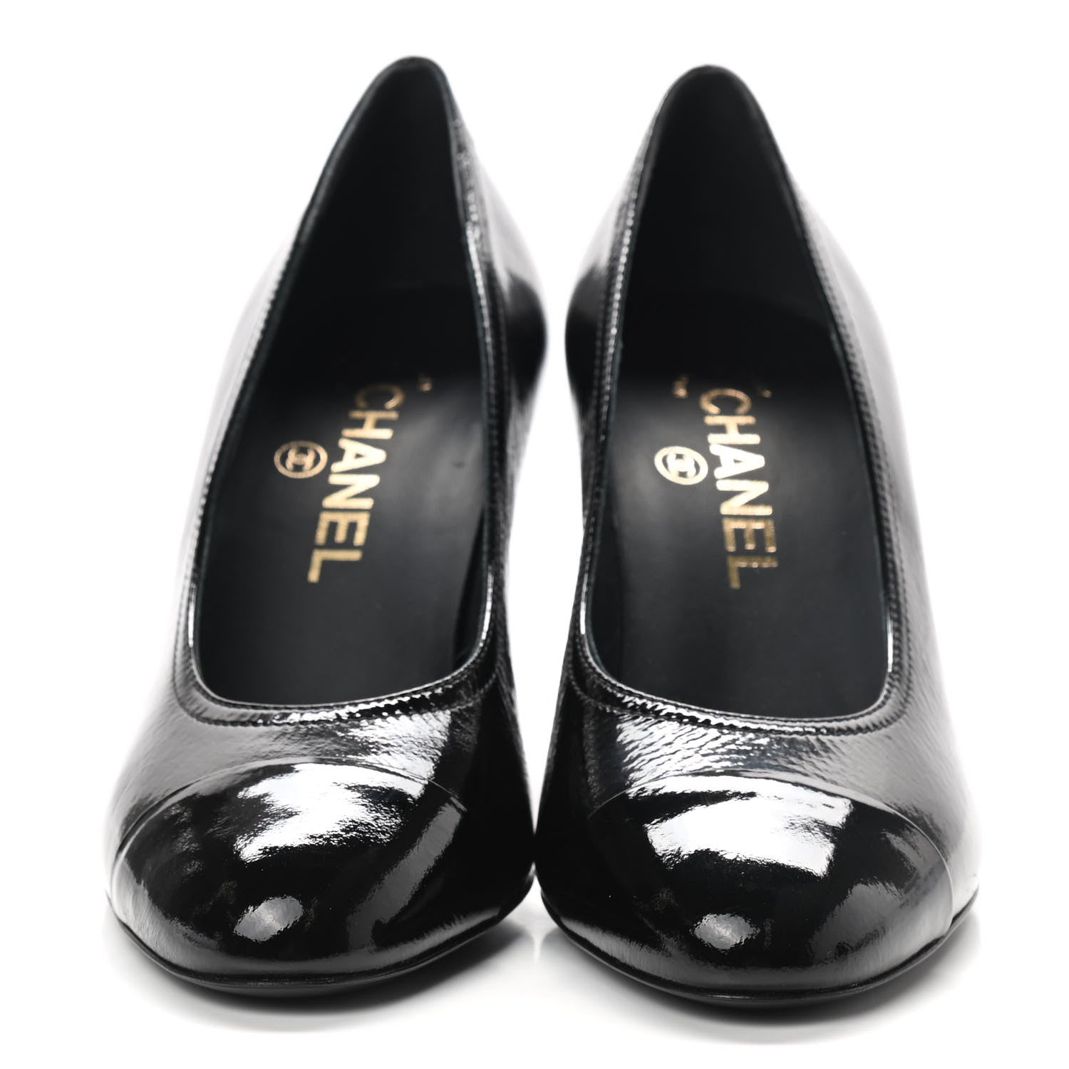 Chanel Patent Calfskin Crystal Cap Toe Logo Pumps 37 Black 3 of 14