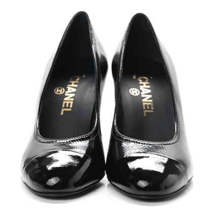 Chanel Patent Calfskin Crystal Cap Toe Logo Pumps 37 Black 3 of 14